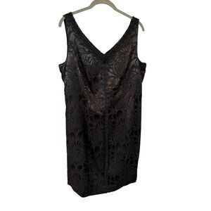 Luxe by Carmen Marc Valvo Black Floral Jacquard V-Neck Sheath Dress Size‎ 16